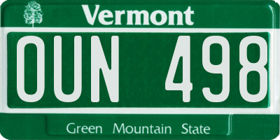 VT license plate OUN498
