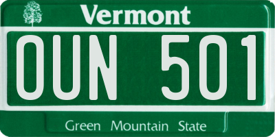 VT license plate OUN501