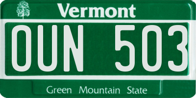 VT license plate OUN503