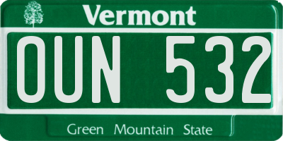VT license plate OUN532