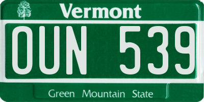 VT license plate OUN539
