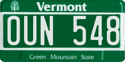 VT license plate OUN548