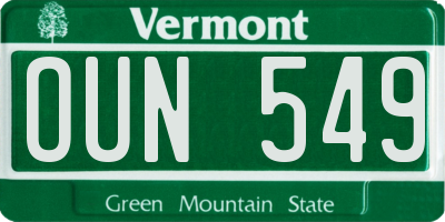 VT license plate OUN549