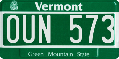 VT license plate OUN573