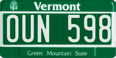 VT license plate OUN598
