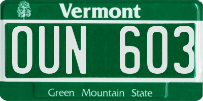 VT license plate OUN603