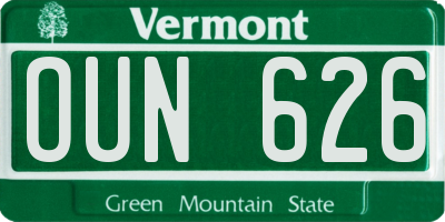 VT license plate OUN626