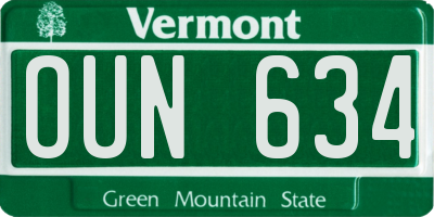 VT license plate OUN634