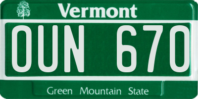 VT license plate OUN670