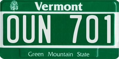 VT license plate OUN701