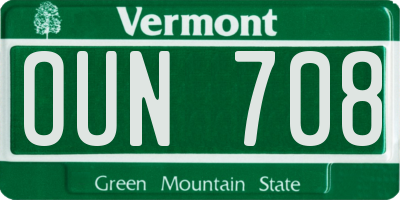 VT license plate OUN708