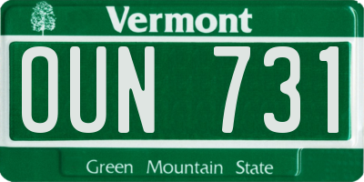 VT license plate OUN731