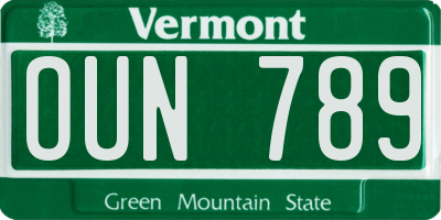 VT license plate OUN789