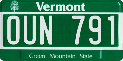 VT license plate OUN791