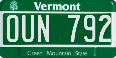 VT license plate OUN792