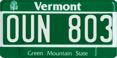 VT license plate OUN803