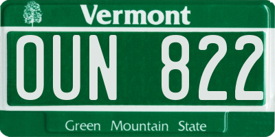 VT license plate OUN822