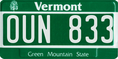 VT license plate OUN833