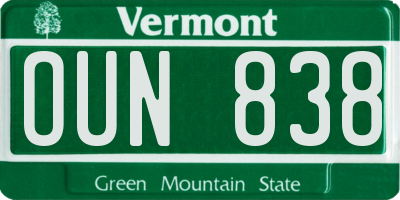 VT license plate OUN838