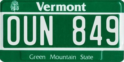 VT license plate OUN849