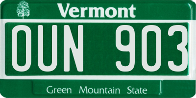 VT license plate OUN903