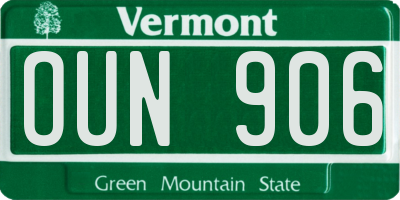 VT license plate OUN906