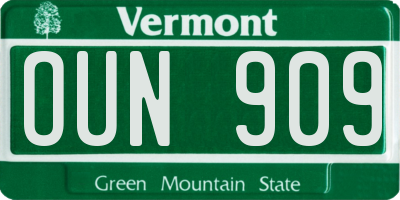 VT license plate OUN909