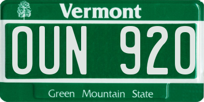 VT license plate OUN920