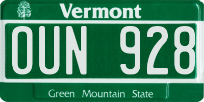 VT license plate OUN928