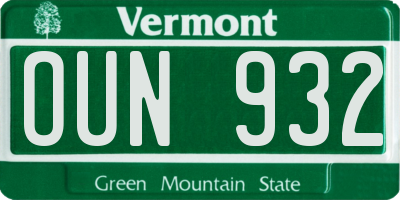 VT license plate OUN932