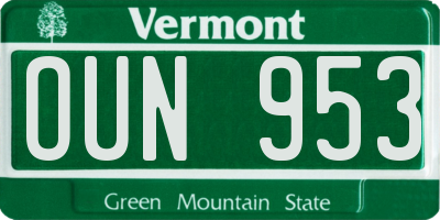 VT license plate OUN953