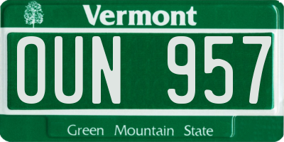 VT license plate OUN957
