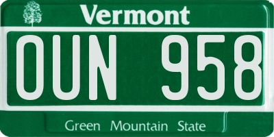 VT license plate OUN958