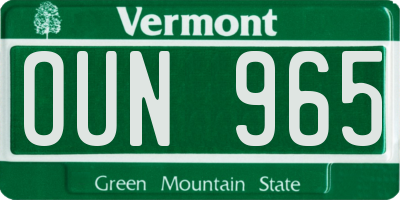 VT license plate OUN965