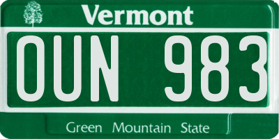 VT license plate OUN983