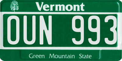 VT license plate OUN993