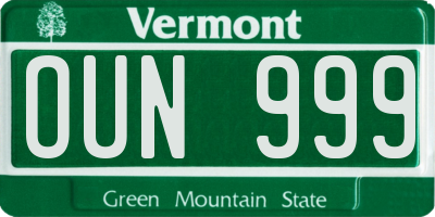 VT license plate OUN999
