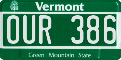 VT license plate OUR386