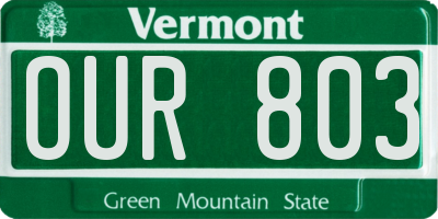 VT license plate OUR803