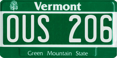 VT license plate OUS206