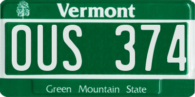 VT license plate OUS374