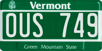 VT license plate OUS749