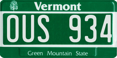 VT license plate OUS934