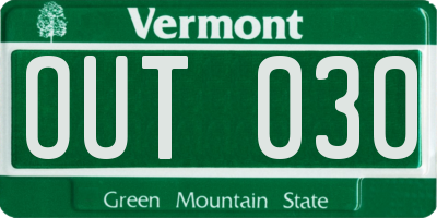 VT license plate OUT030