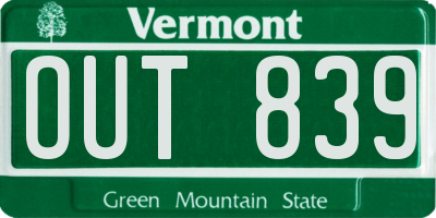 VT license plate OUT839