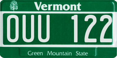 VT license plate OUU122