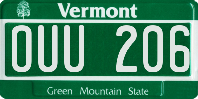 VT license plate OUU206