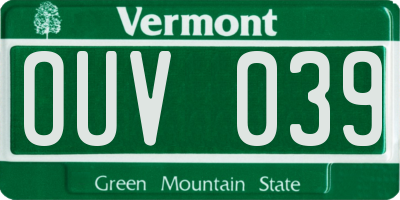 VT license plate OUV039