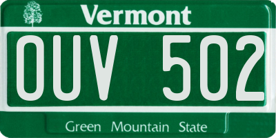 VT license plate OUV502
