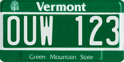 VT license plate OUW123